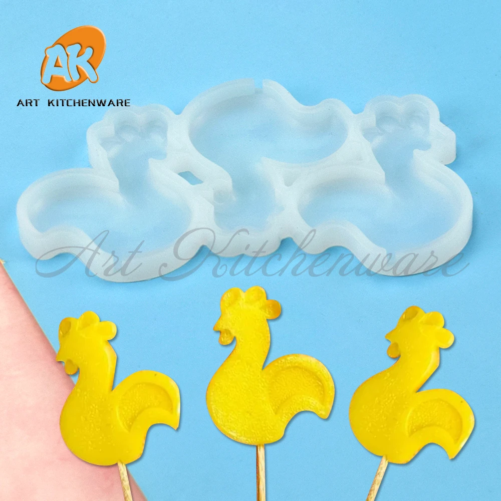 Round-tail Rooster Design Lollipop Silicone Mold Candy Model Chocolate Fondant Mould Cake Decorating Tools Baking Accessories