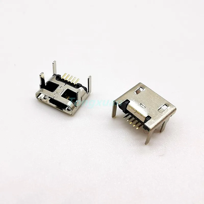 10pcs Micro USB Connector 5pinS seat Jack Micro UsbInserting Plate Seat Mini Usb Connector 4 Feets 5P B Type