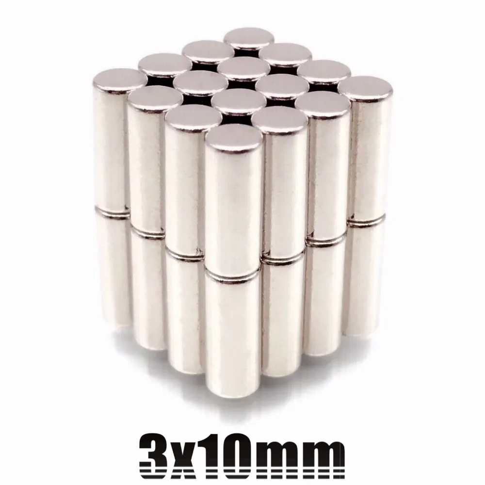 10/20/50/100pcs 3x10 Bulk Neodymium Fridge Warhammer Craft Magnets Dia 3mm x 10mm N35 Super Strong NdFeB Bar Cylinder Rod 3*10