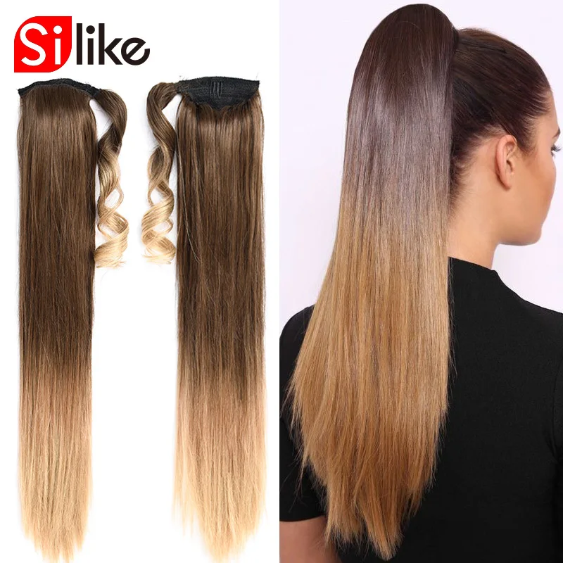 

Silike 24inch Synthetic Straight Ponytail Synthetic Clip in Drawstring Pony Tail Hairpieces for Women Hair Extension