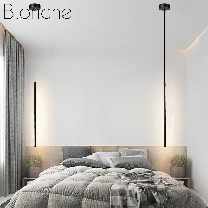 Modern Minimalism Line Chandelier Bedside Living Room Bedroom Chandelier Geometric Striped Chandelier LED Ceiling Pendant Light