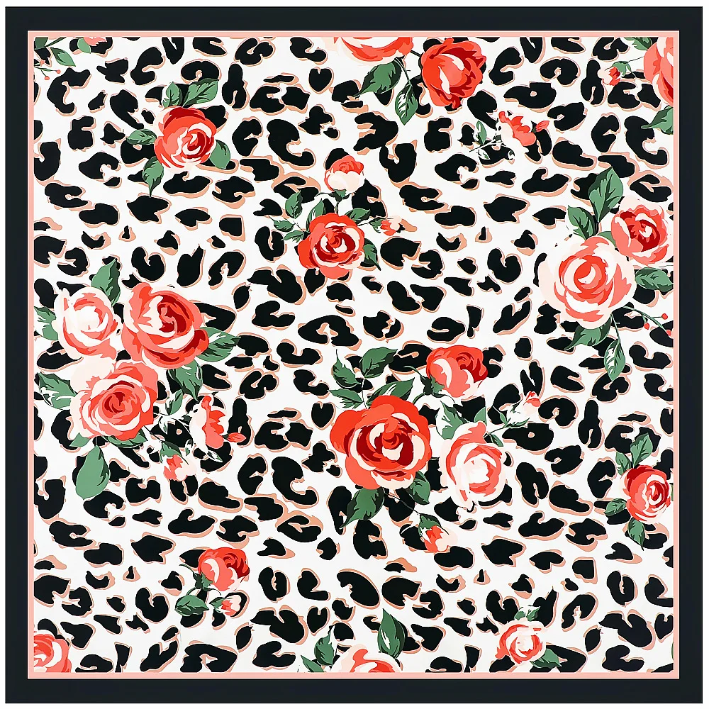 

Leopard rose 2021 Winter New Design Luxury Brand Scarf Twill Silk Square Scarf For Women Kerchief Scarves For Ladies Shawl