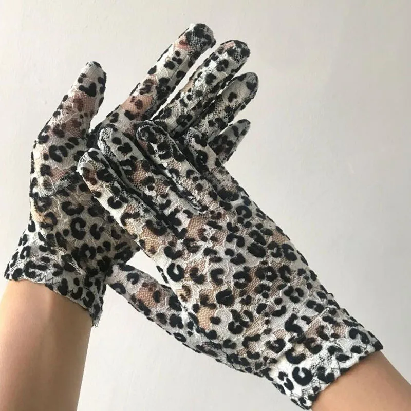 Women Thin Lace Sunscreen Gloves Sexy Leopard Elastic Cycling Gold velvet Gloves Summer Sun UV Protection Driving Gloves E92