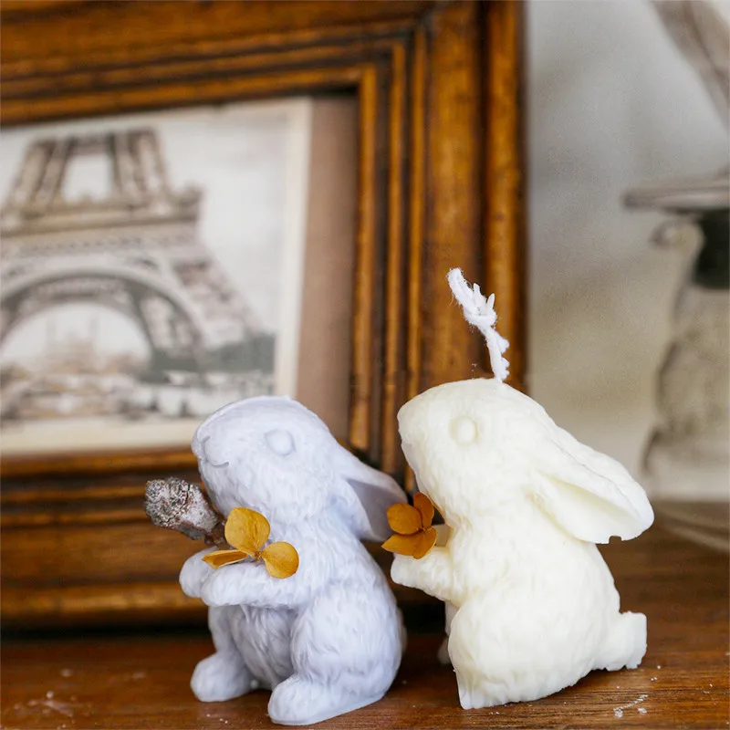 3D rabbit bunny scented candle Mold for Candle Making DIY ornaments pendant simulation animal silicone mold Easter Home Decor