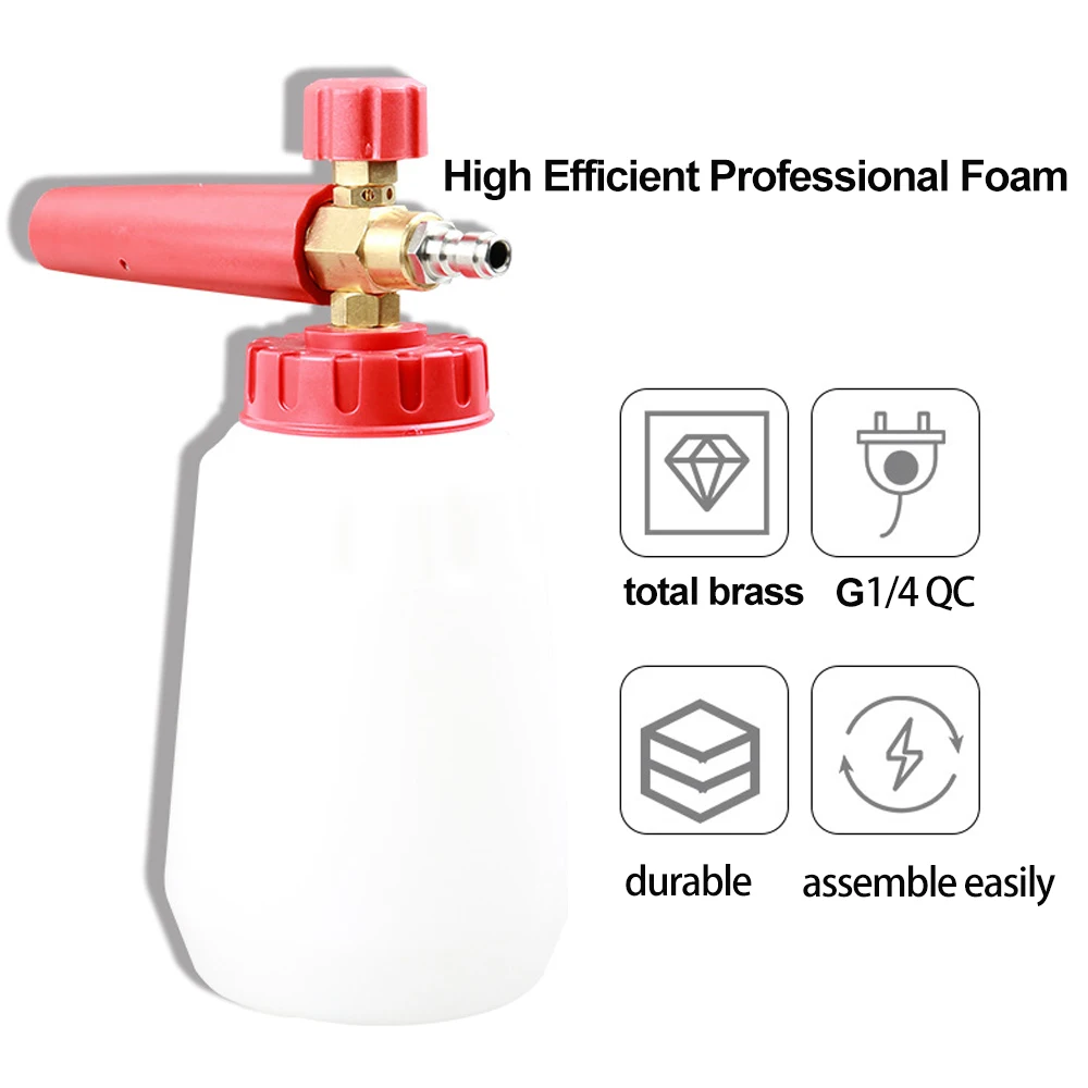 1000ML Car Wash Foam Bottle Electroplating Foam Pot 1/4 Quick Plug Foam Pot with Adjustable Nozzle Big Mouth Car Wash Water Gun