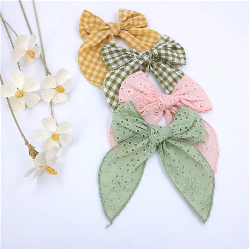 Hemmed Fable Bow Hair Clips Baby Girls Women Cotton Linen Bow Toddler Kids Velvet Large Tails Hair Bows Accessories Hairgrips