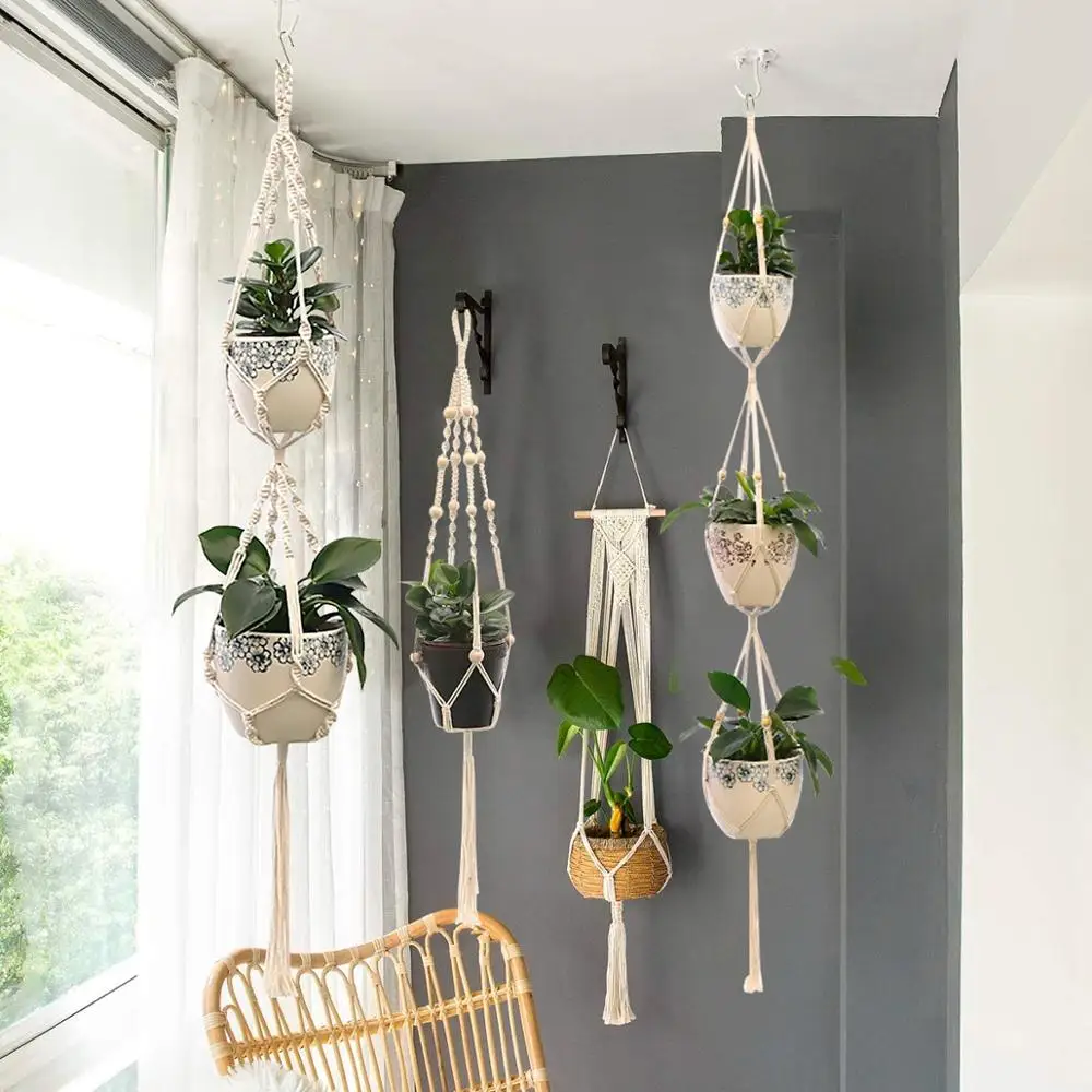 

HUIRAN Flower Pot Net Bag Braided Vintage Decor Macrame Plant Hanger Hanging Flower Pot Decorative Hanging Baskets for Plants
