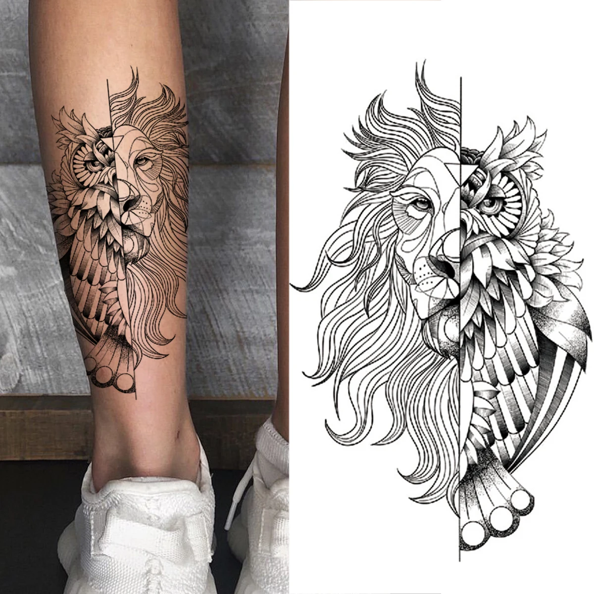 3D Flamingo Skull Temporary Tattoos For Men Women Black Adult Lion Owl Anchor Compass Fake Tatoos Washable Arm Thigh Waist Tatoo