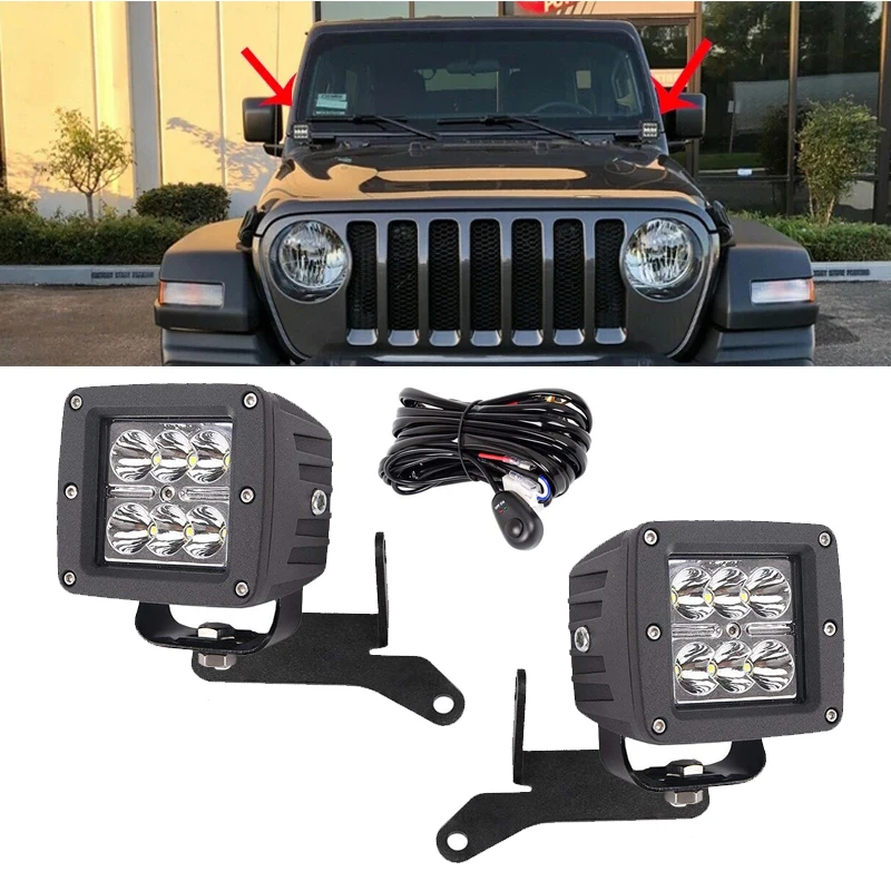 Car Accessories For Jeep Wrangler JL Unlimited 18-20 Gladiator JT 2020 16W LED Lights Side-Pillar Hood-Hinge Bracket Fog Lights