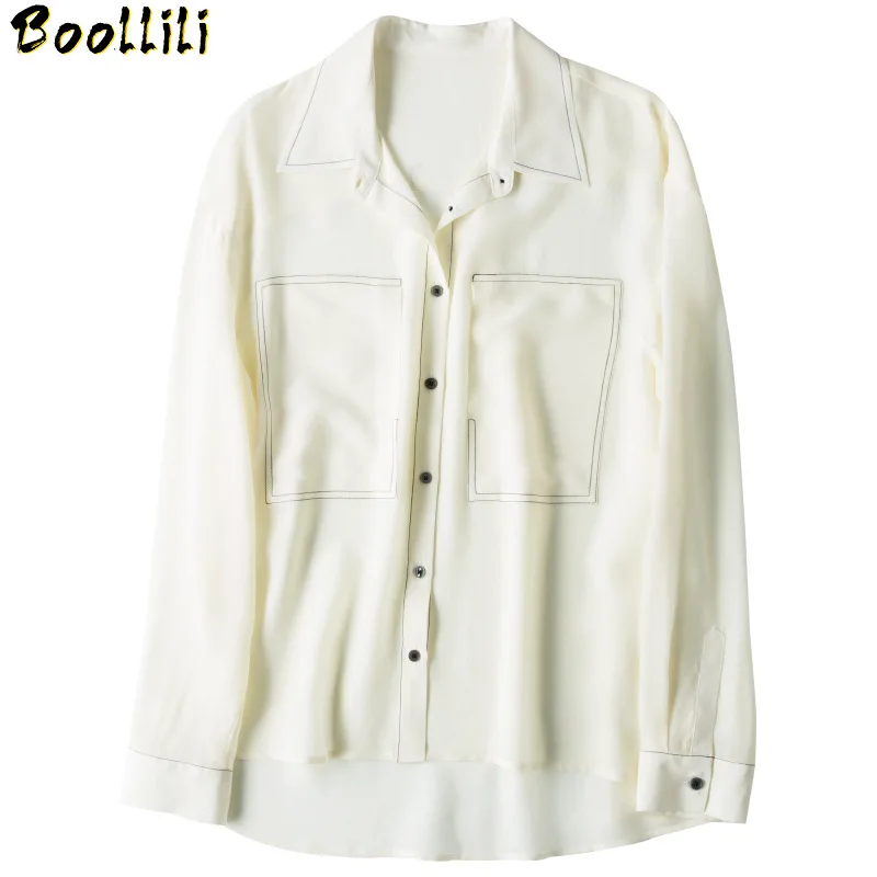 Boollili-Blusa De seda auténtica para Mujer, camisa blanca De Moda, 2020