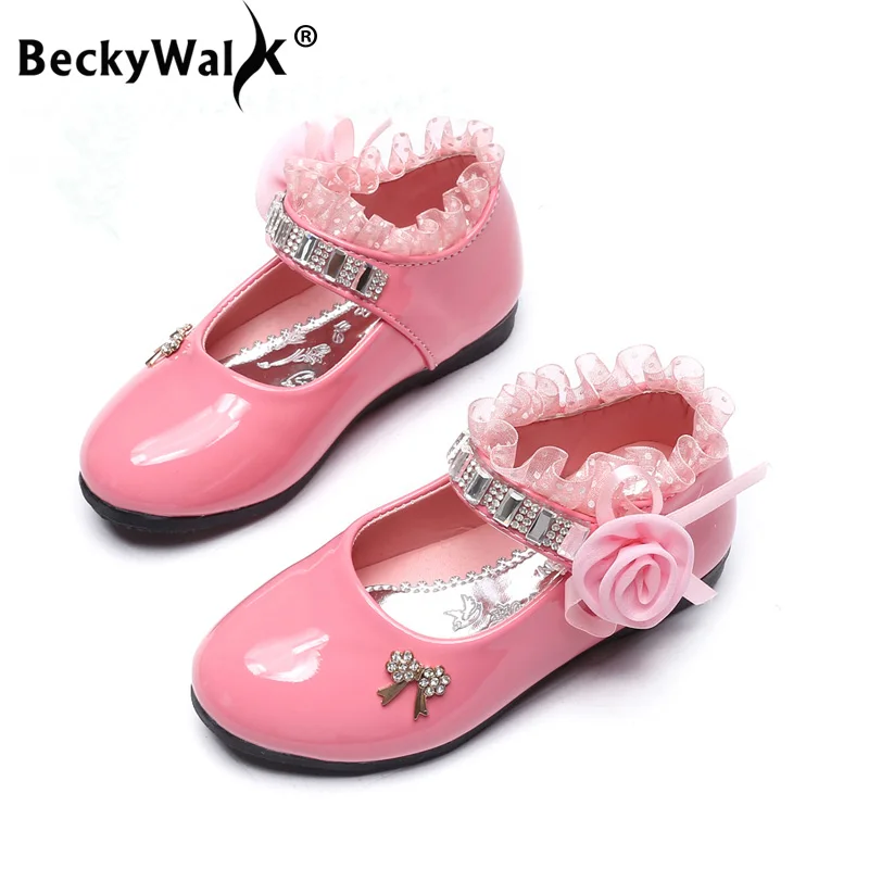 

Flower Girls Shoes Spring Autumn Princess Lace PU Leather Shoes Cute Bowknot Rhinestone For 3-11 Ages Toddler Shoes CSH139