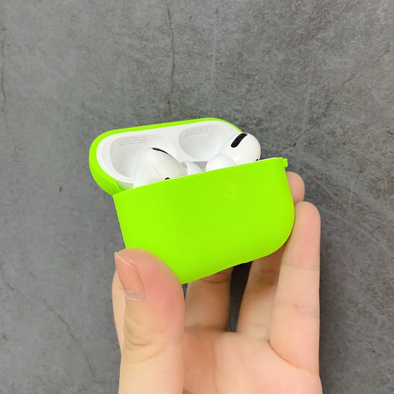 Funda fluorescente de neón para Airpods 3 Pro 2, carcasa suave de silicona líquida con gancho