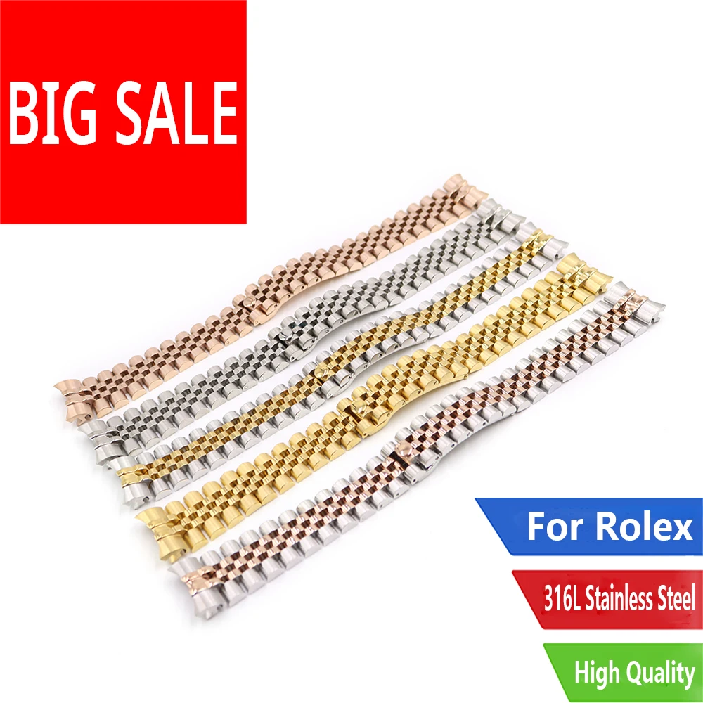 CARLYWET 20mm 316L Steel Jubilee Middle Gold Two Tone Wrist Watch Strap Bracelet Solid Screw Links Curved End For Rolex Datejust