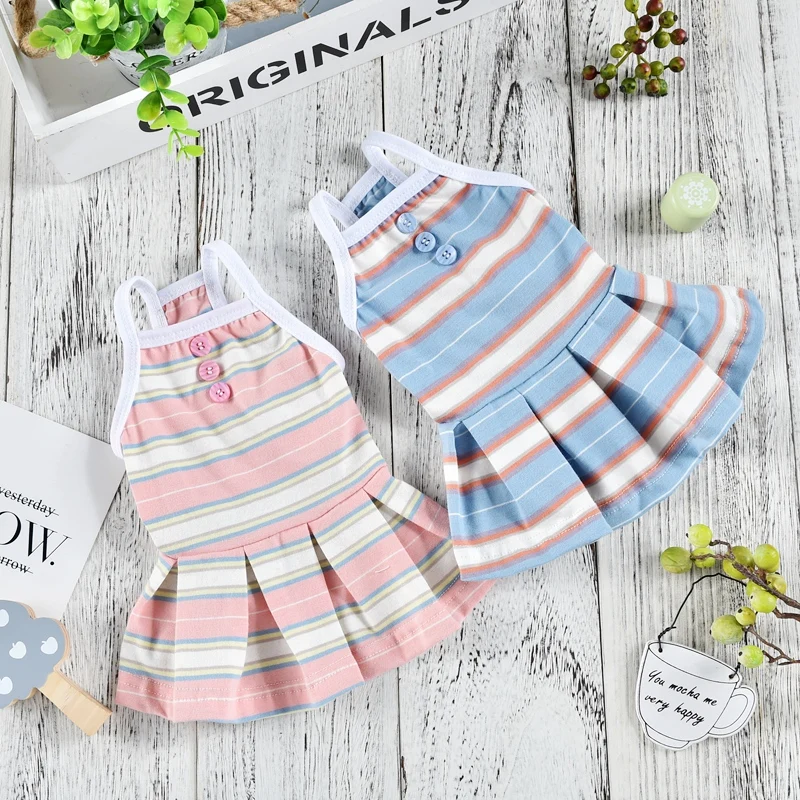 Stripe Puppy Summer Clothes Pink Blue Pet Dress For Small Cat Animal XS XXL Chihuahua French Bulldog XXL Girl Boy Suit Accessory