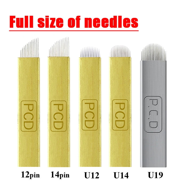 0.25mm 50Pcs 12/14/19 Pins Permanent Makeup Needles Eyebrow PCD Tattoo Blade Microblading Needle For 3D Embroidery Manual Pen