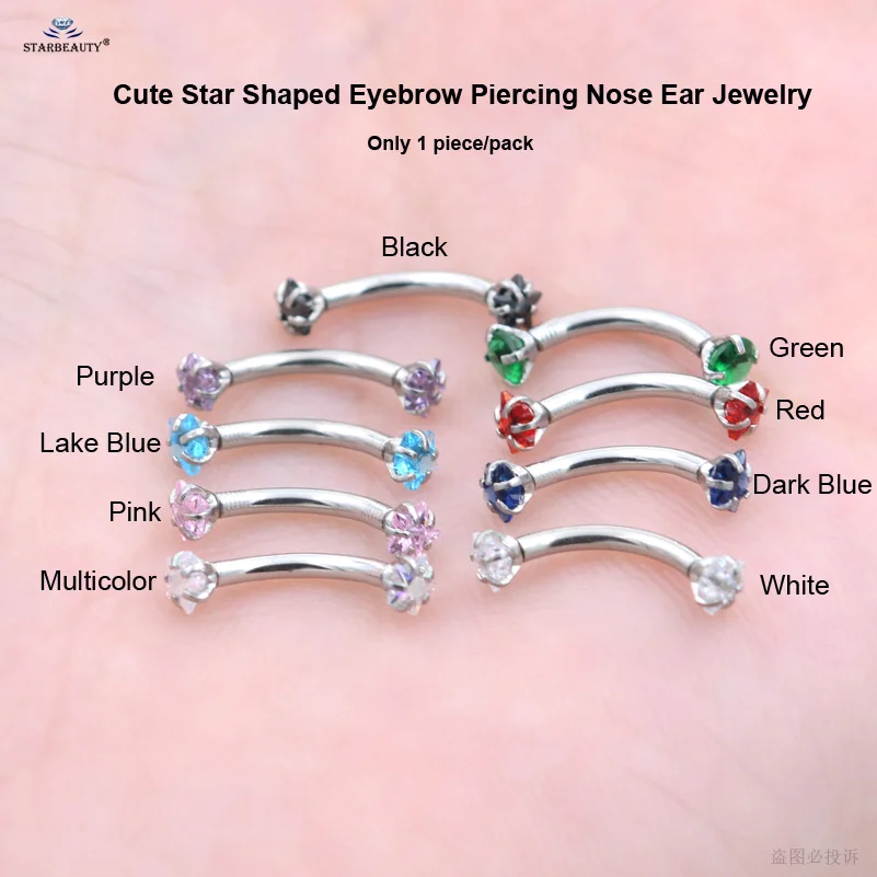 Piercing de estrella de circonita blanca para ceja, Tragus, Labret, labio, nariz, Piercing de oreja, pendientes de tuerca de hélice, joyería corporal, 1,2x8mm, 16G, 1 pieza