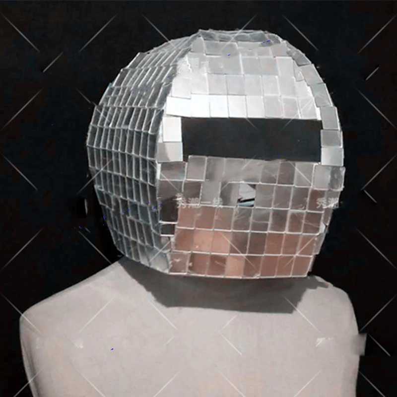 Cosplay mirror helmet stage show gogo bar nightclub silver gold reflect mirror hat