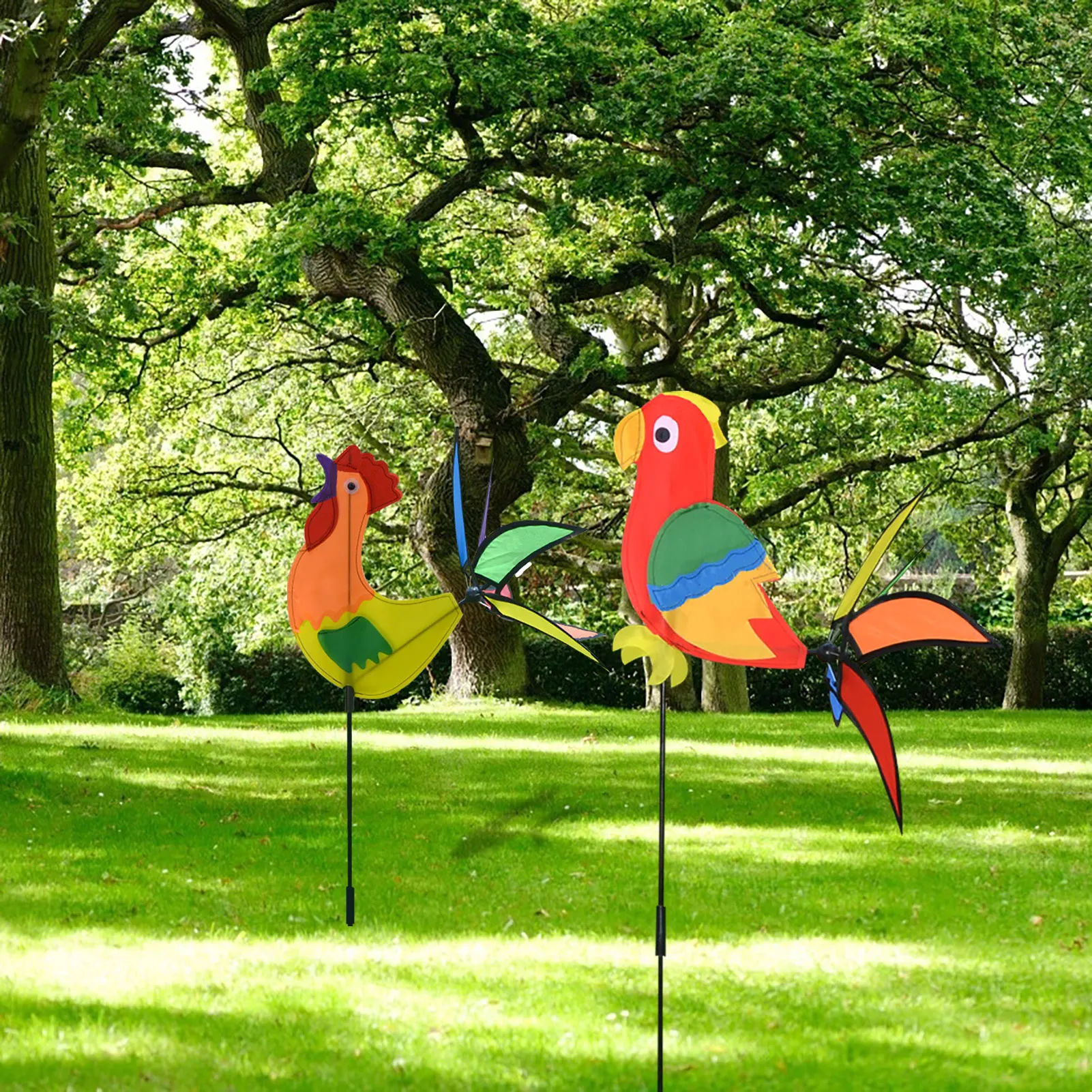 Garden Pinwheels Parrot Cock Animal Windmill Wind Spinning Pole Outdoor Garden Lawn Decorations Outdoor Children Toy