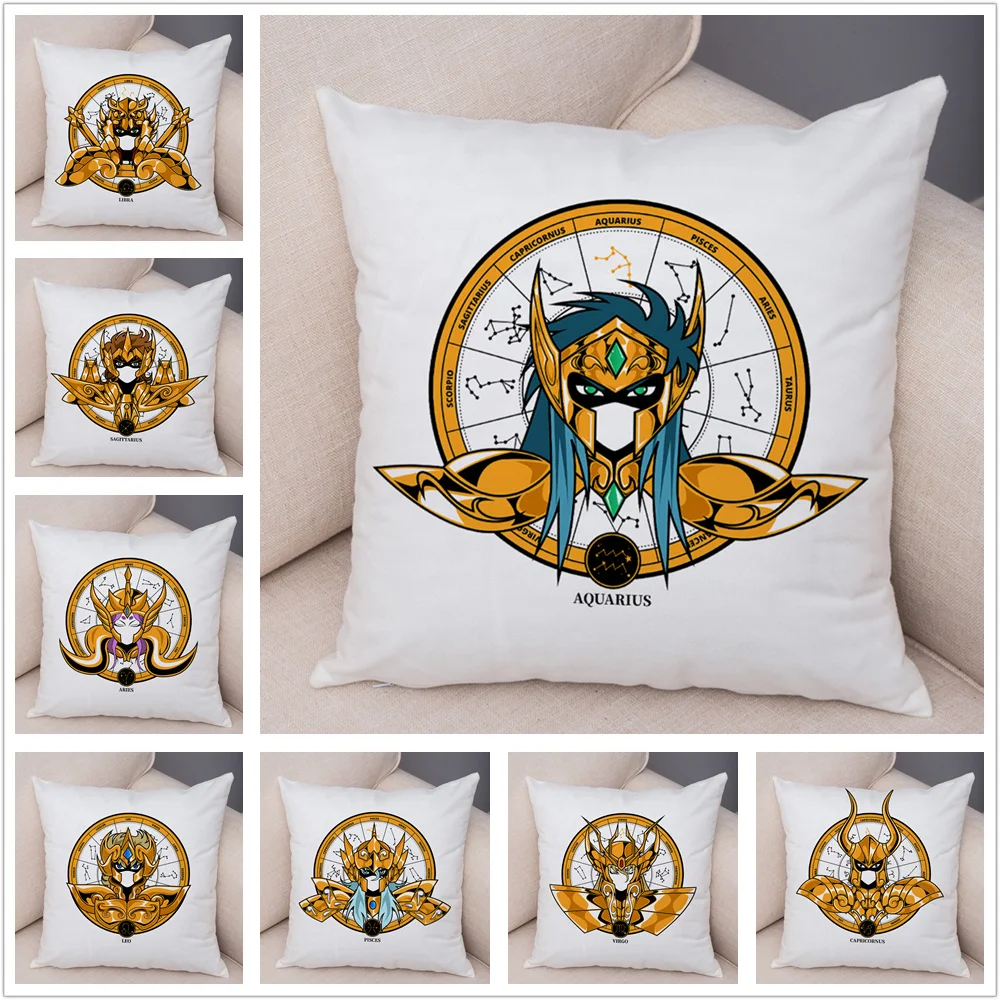 Nordic style Twelve Constellations Saint Seiya Pillowcase Cushion Cover for Sofa Home Decor Super Soft Short Plush Pillow Case