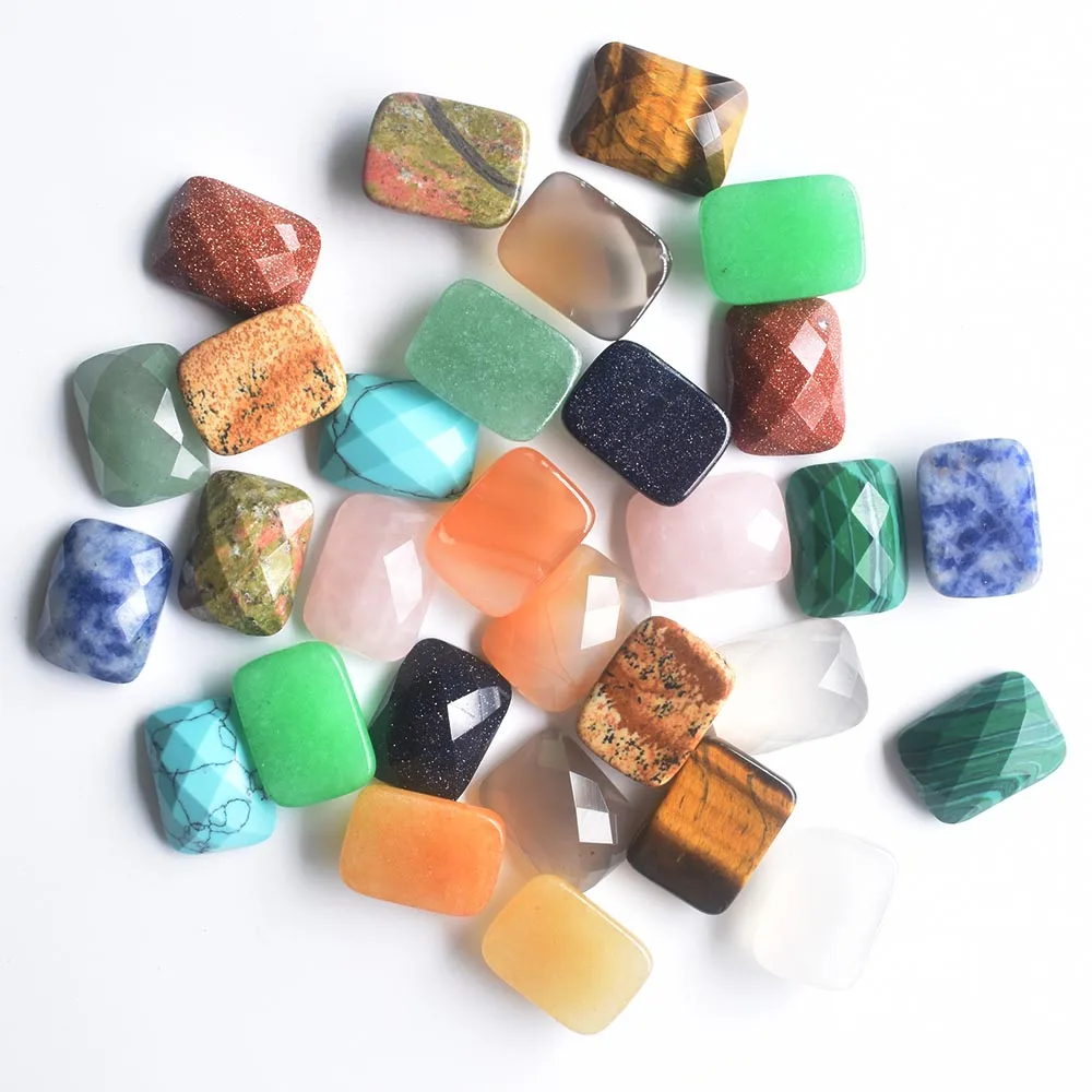 Wholesale 30pcs/lot 2020 new assorted natural stone mixed Rectangle CABOCHON cut faceted beads 12x16mm for jewelry making free