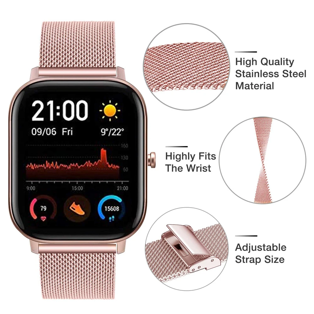 Metal Strap for Amazfit GTS 4/GTS 3/GTS 2/GTS 2 Mini/GTS2e, Mesh Woven Stainless Steel Watch Strap for Amazfit Bip U Pro