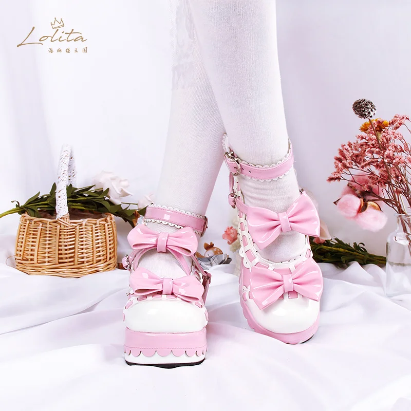 

Japanese Round Toe Lolita Sweet Lace Bow Heart shape Princess Cosplay Shoes Kid Girl Women Gift International Children's Day