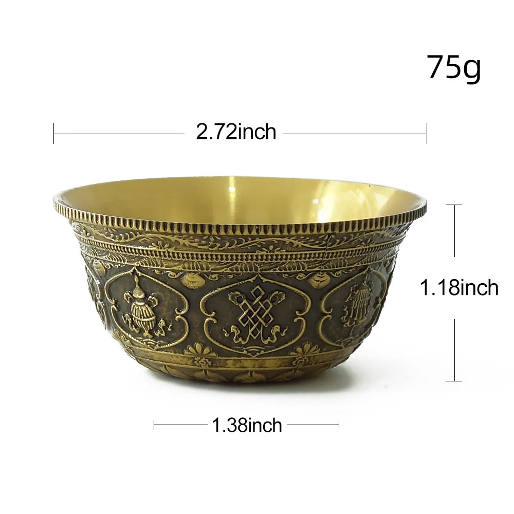 Buddhist Bowl Thick Copper Cup Tibet Ritual Plate Brass Eight Auspicious Symbols Home Meditation Decoration