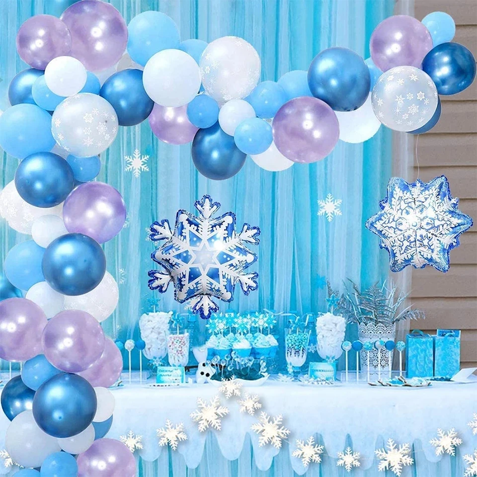 78pcs Snow Theme Christmas Venue Decoration Balloon Set Garland Arch Kit Snowflake Metal Blue White Frozen Balloon Package