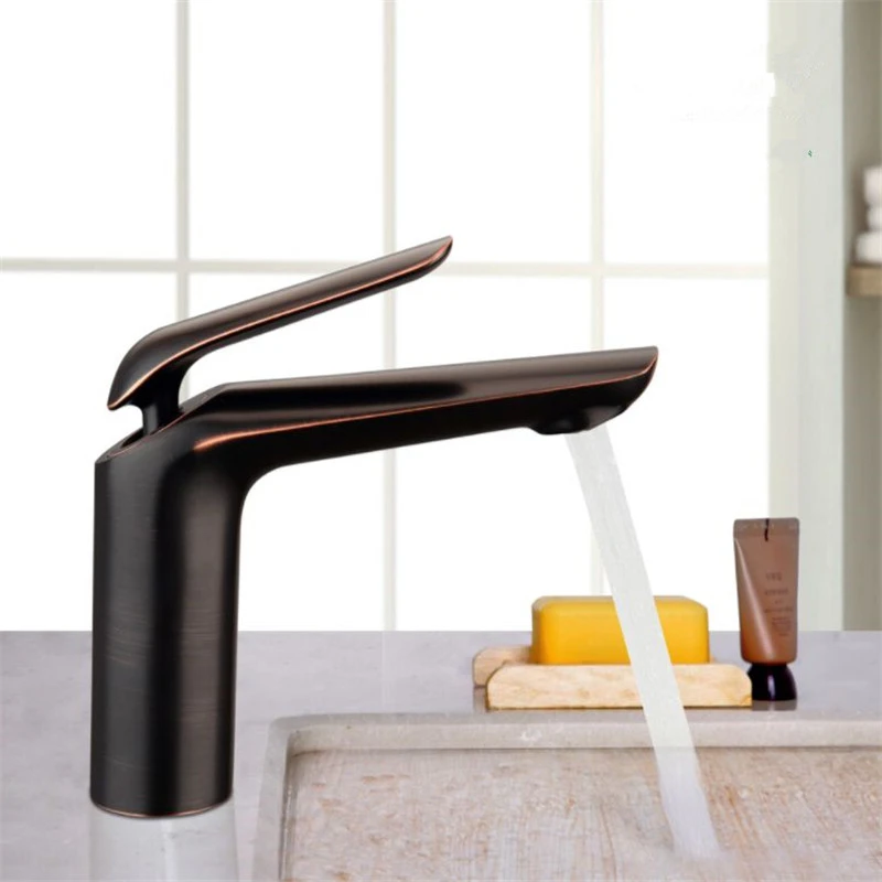 

Bathroom Basin faucet Soild Brass Sink Mixer Tap Hot & Cold Deck Mounted Crane Tap Single Handle Black Oil Brushed/Brushed Gold