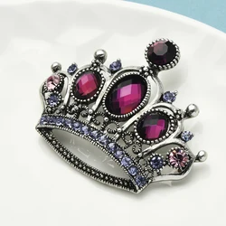 Wuli&baby Crown Brooches Women Unisex Vintage Purple Rhinestone Crown Office Party Brooch Pins