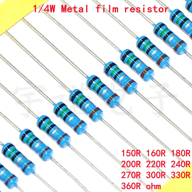 100pcs 1/4W Metal Film Resistor 1% 150R 160R 180R 200R 220R 240R 270R 300R 330R 360R 150 160 180 200 220 240 270 300 330 360 Ohm