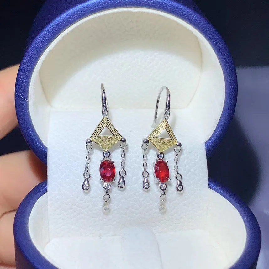 

The latest designnatural ruby earings ladies Party Jewelry 925 pure silver high-end jewelry Monopoly