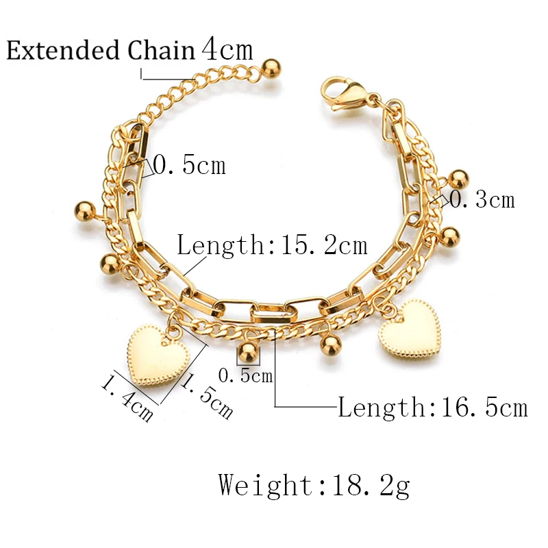 Custom Engrave Letters Stainless Steel Double Layers Chain Bracelets Curved Heart Nameplate for Woman Gilrs Personalized Gifts