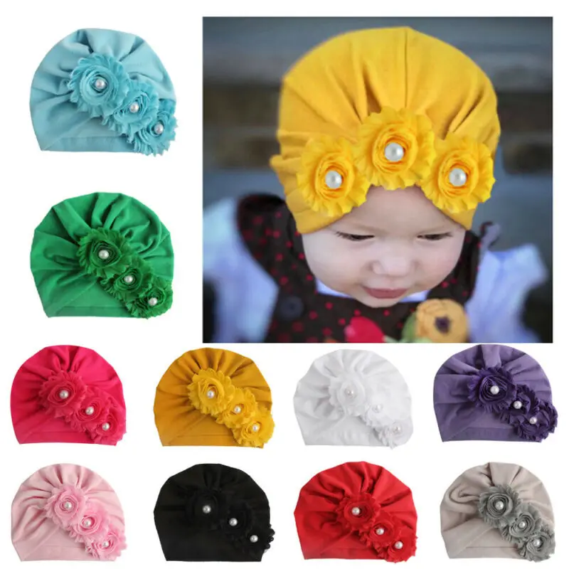 Gorros de algodón para recién nacidos, gorra suave de Color sólido con perlas, turbante para la cabeza, para primavera y otoño, Envío Gratis