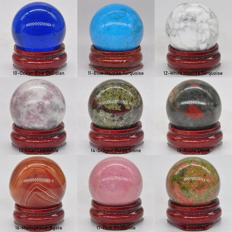 30MM Round Gemstone Ball Mineral Natural Healing Crystals And Stones Sphere Wicca Chakra Massage Globe Trinket Decor With Stand - Image 3