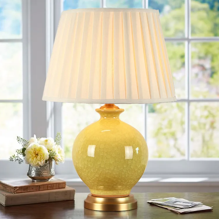 

Modern ceative yellow&green ceramic Table Lamps American dimmer switch copper fabric E27 deco lamp bedside&foyer&studio JTSJ008