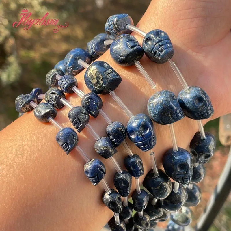 Skull Beads Blue Lazuli Lapis Beads Natural Stone for DIY Accessories Charms Pendant Necklace Bracelet Jewelry Making 15