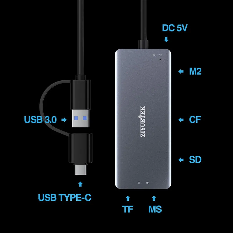 5 in 1 USB 3.0 Card Reader  SD/CF/M2/MS/MICRO SD Memory Card Reader High-Speed Adapter  for PC Laptop Computer camera drone