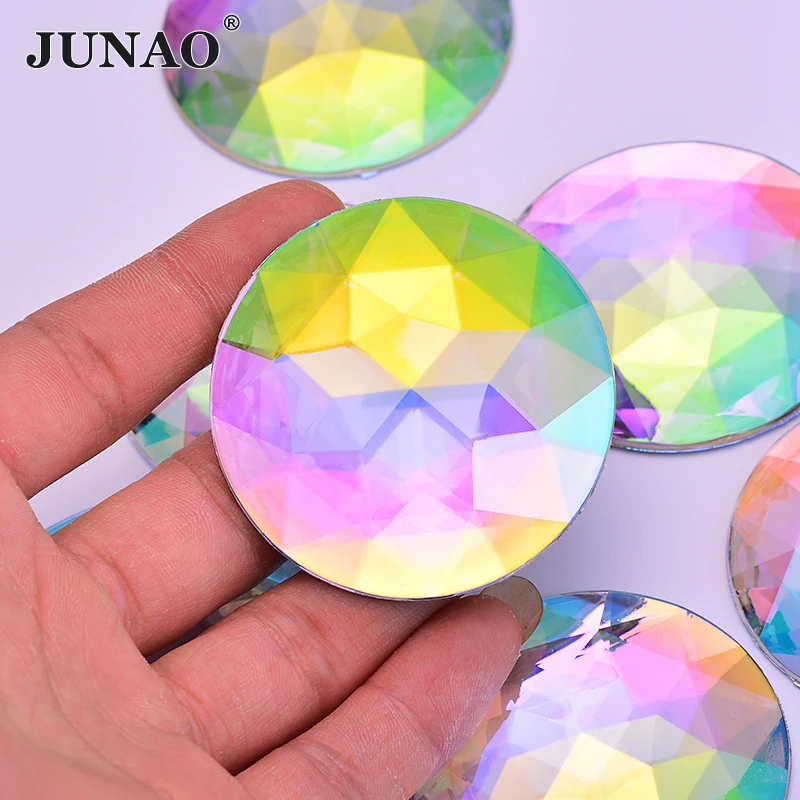 JUNAO 5pcs 52mm grande rotondo blu scuro Strass posteriore piatta Applique acrilico Non Hotfix pietre decorative Strass fai da te