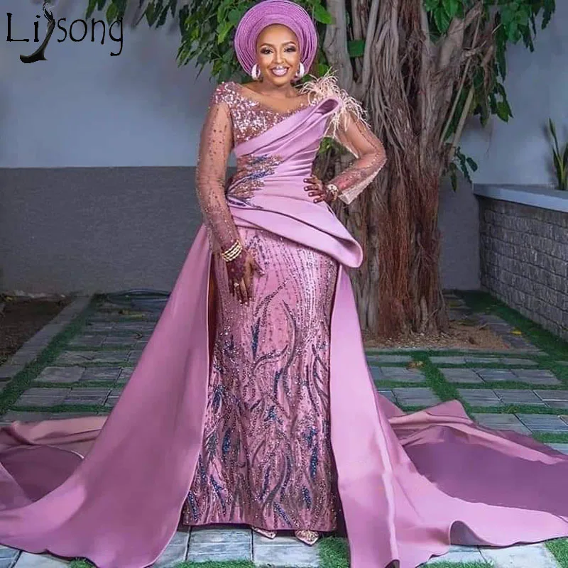 Gorgeous Lavender Aso Ebi Prom Dresses Mermaid Plus Size Beaded African Evening Dresses Nigerian Women Formal Party Dress Long