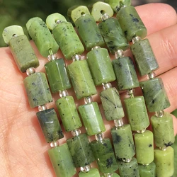 Natural Stone Column Shape Faceted Green Canadian Jades Loose Beads for Jewelry DIY Making Charms Bracelet Earrings Accessories