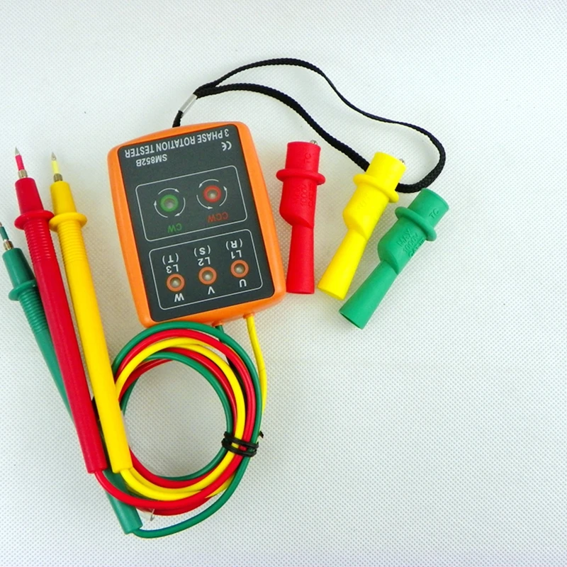 SM852B Tester sekwencji faz wskaźnik 3-fazowy obrót Tester cyfrowy wskaźnik fazy detektor miernik LED 60V ~ 600VAC torba brzęczyk