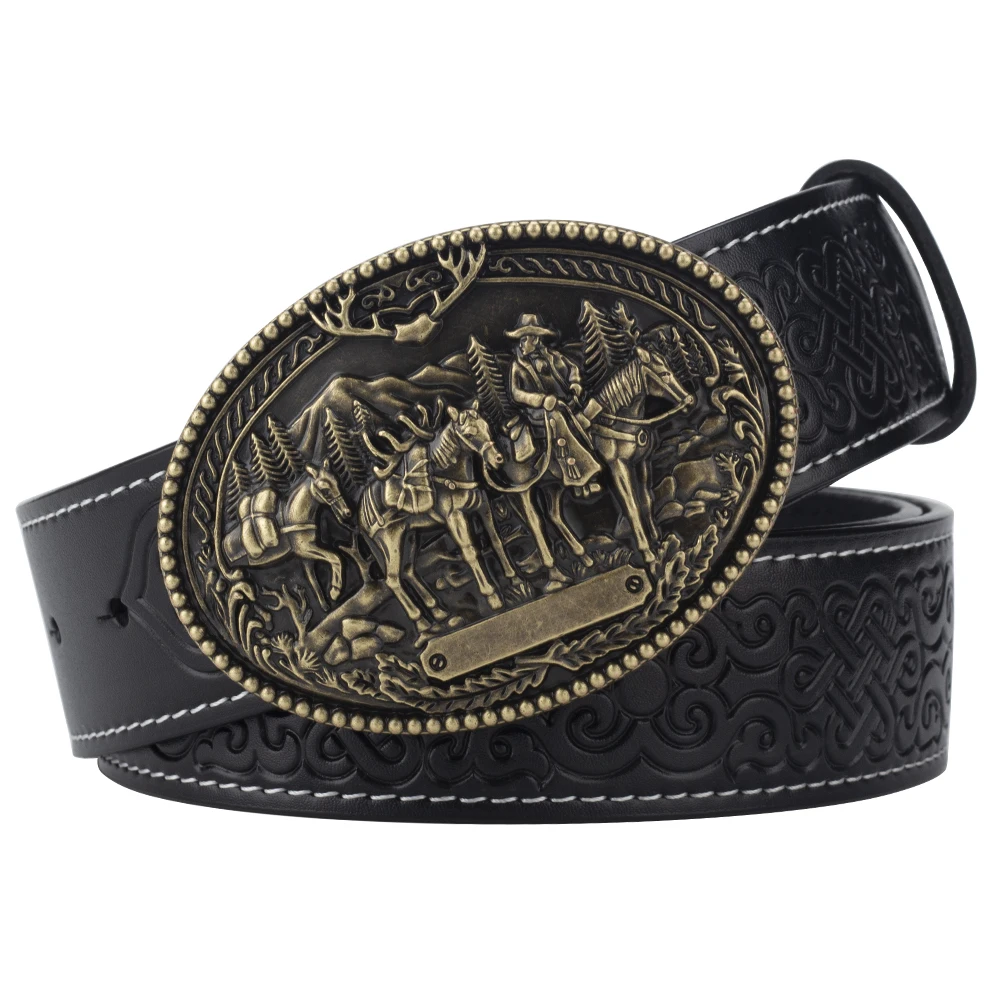 Cinturón de cuero decorativo de caballo para hombre, accesorios de ropa de moda de vaquero