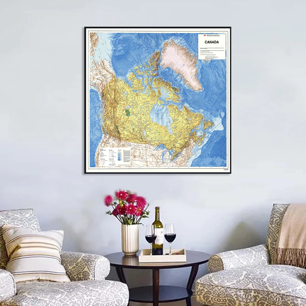 60*60cm The Vintage Canada Map In 1983 Canvas Painting Wall Art Poster Classroom Home Decoration Children School Supplies