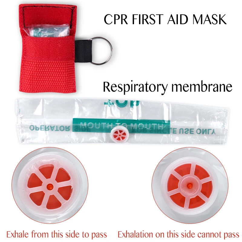 50pcs CPR Resuscitator Mask Portable Emergency Aid Face Shield Artificial Respiration Disposable Respirator Keychain Health Care