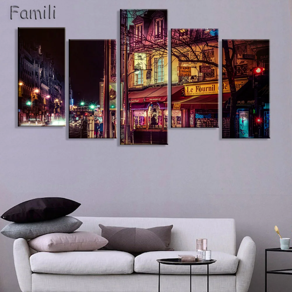 5 panel canvas art  Fashion Paris Street Modern Wall Painting Printed On Canvas Beautiful Wall Pictures,posters and prints