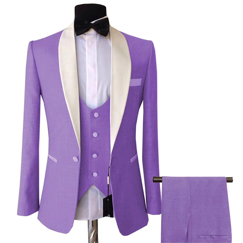 2020 viola Mans Suits Per La Cerimonia Nuziale Smoking Slim Fit Vestiti di Affari di Usura Dello Sposo Abiti Da Sposa Tre Pezzi Suit(Jacket + pantaloni + Vest)