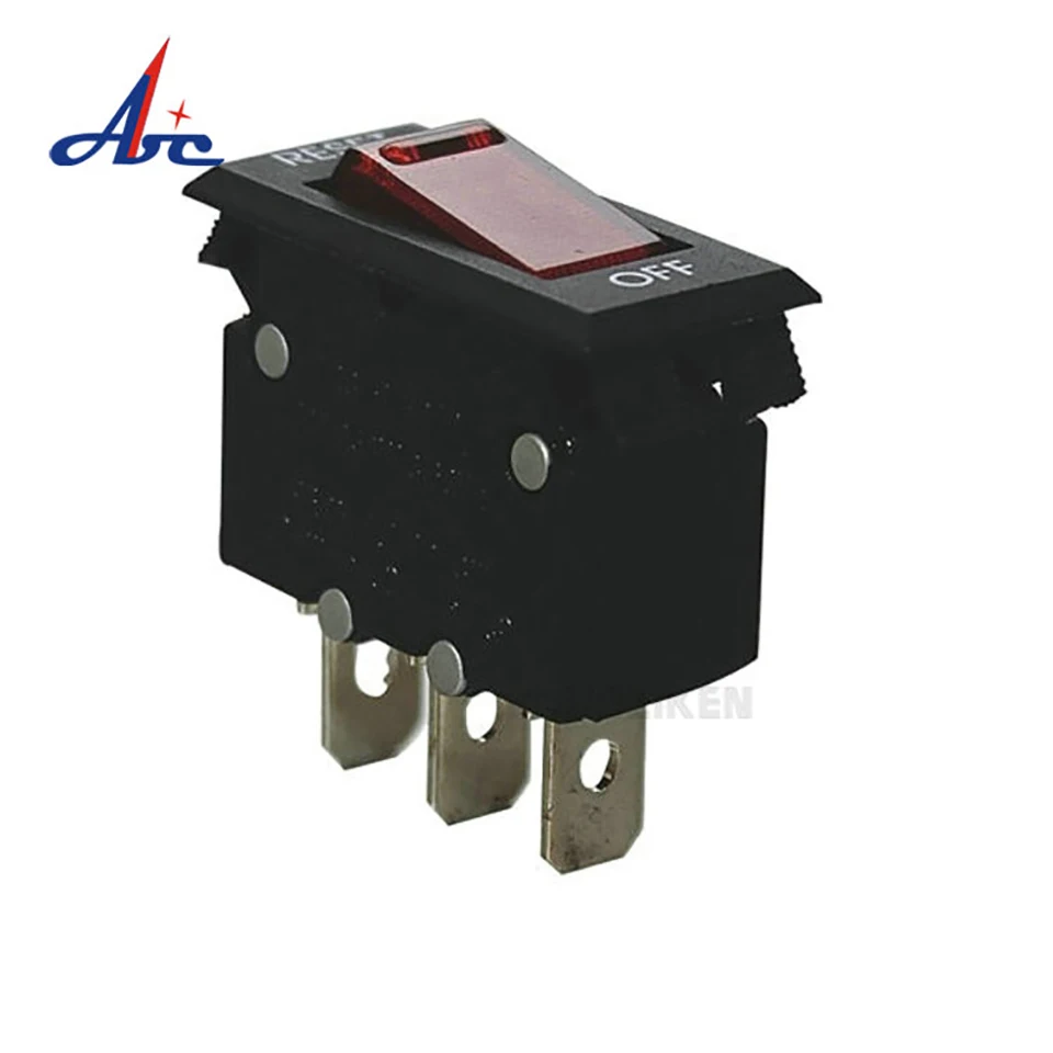 5-20A Plastic Red Lamp Illuminated 3Pins Reset Rocker Overload Protector Switch Thermal Circuit Breaker