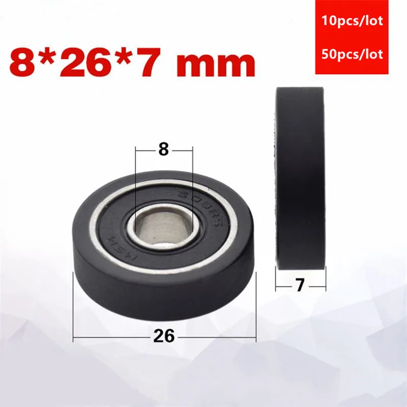 

10pcs/50pcs 8*26*7mm polyurethane PU 608 608RS drawer showcase low noise roller bearing friction pulley 8x26x7