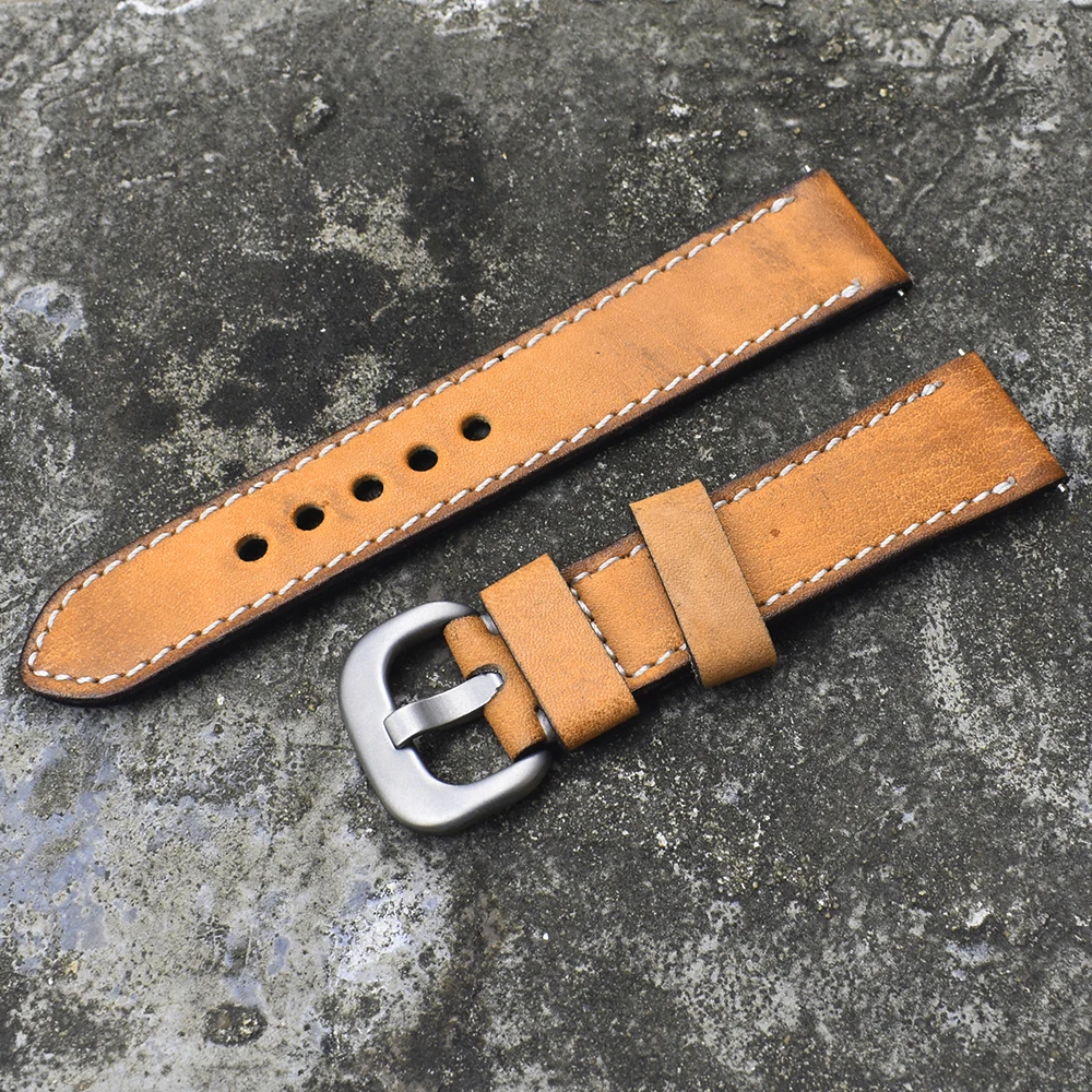 Retro Handmade Watchband 20mm 22mm 24mm Vintage Leather for Panerai Watch Band Strap Wrist Belt D Buckle